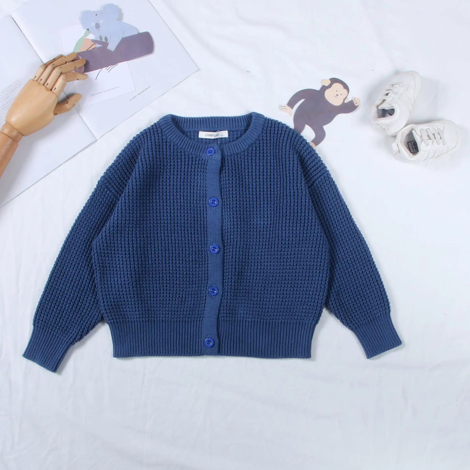 

Sweaters New Korean Autumn Winter Season Solid Color Knitting Boys Girls Cardigan Button Single Row Versatile Simple