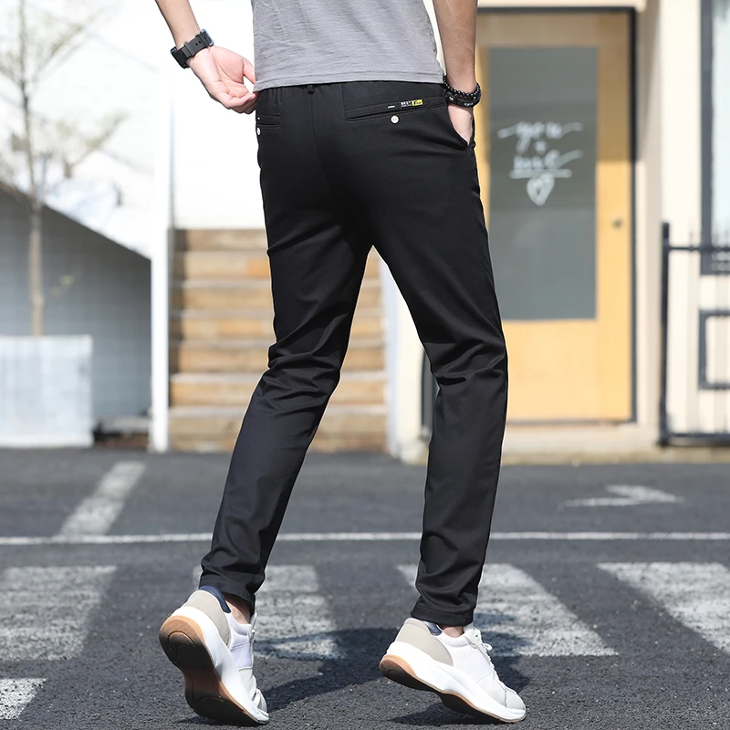 Stretch Casual Pants Men Classic Slim Fit Straight Trousers Lightweight Streetwear Joggers Solid Black Pants Men Clothing casual pants