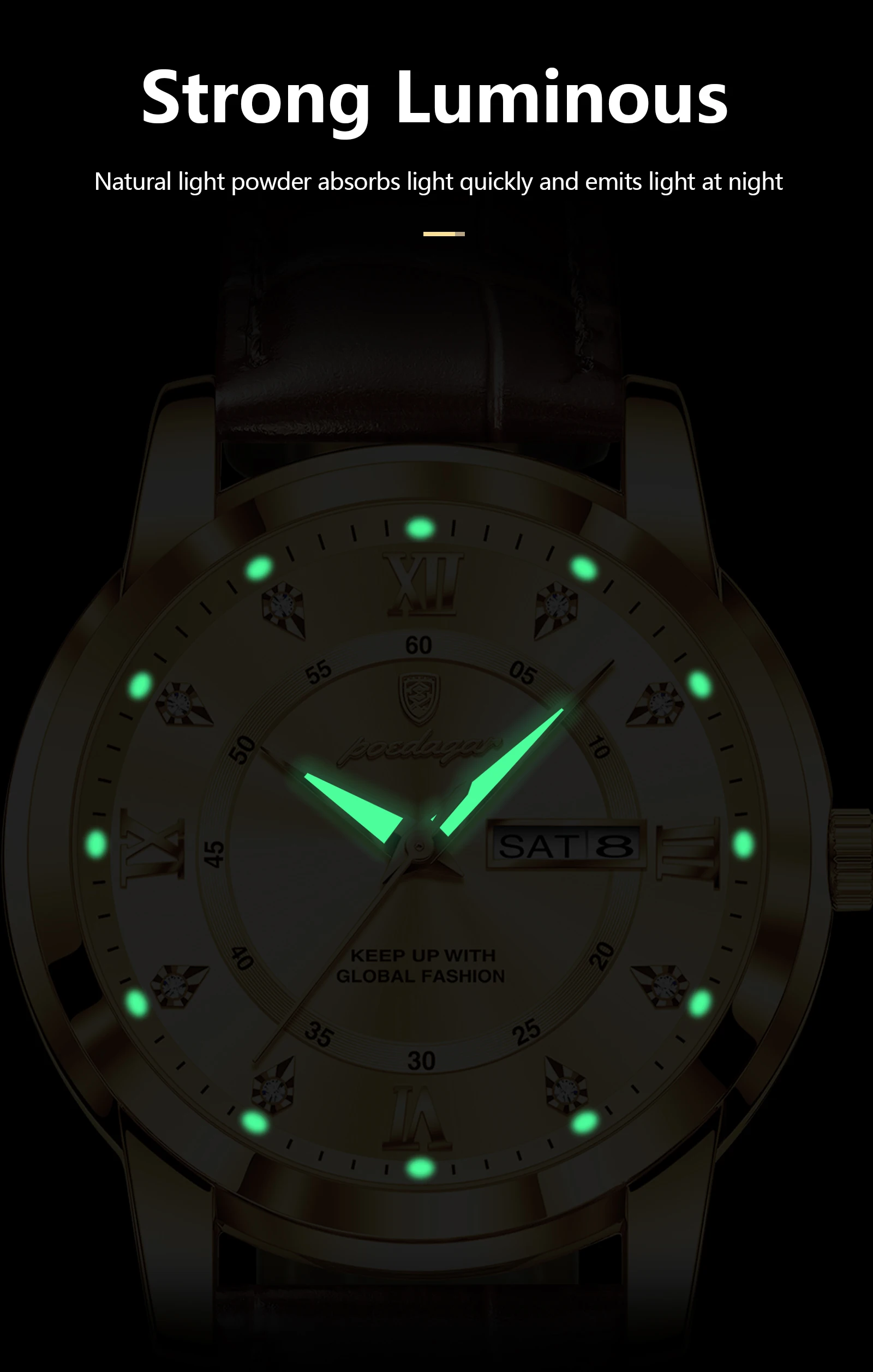 POEDAGAR Luxury Business Male Clock Date Week Waterproof Luminous Gold Men Wristwatch Casual Fashion Quartz Men's Watches Reloj