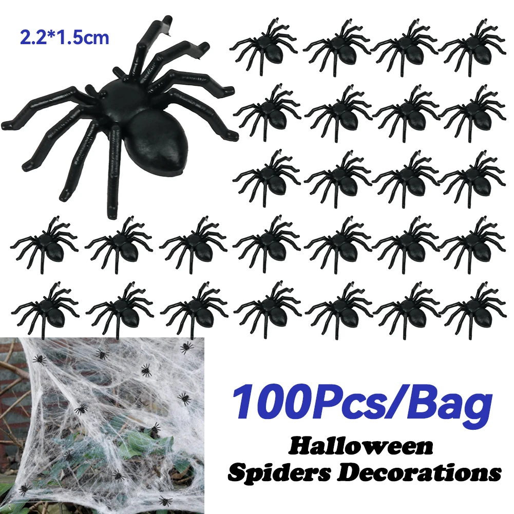 100Pcs/Set Super Real Spider Web Fake Spider Halloween Artificial Terrorist Party Scene Decoration Bar Terrorist House Props