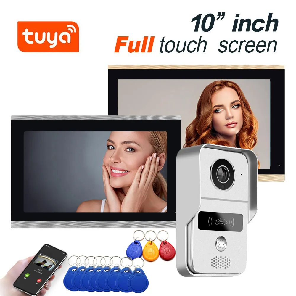 10 inch Touch Screen Monitor Wireless Wifi Smart Video DoorPhone Intercom  System Doorbell Camera with 1080P Wired Doorbell Tuya