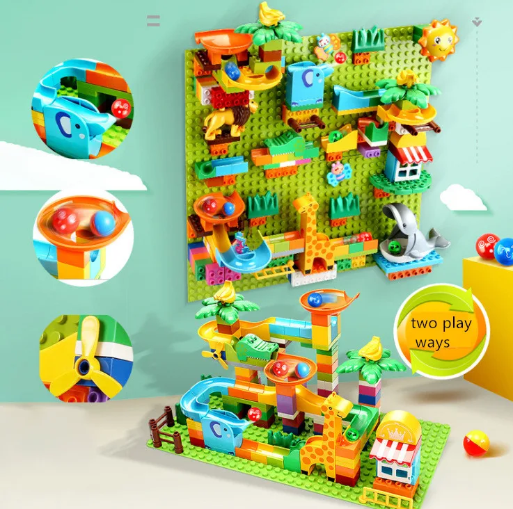 Safari Marble Run Colorful Wooden Marble Run Maze Toy For Kids - Main Image