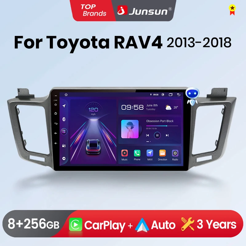 Junsun 9-calowe radio samochodowe z Androidem 15 do Toyota RAV4 2012-2018, bezprzewodowe Apple CarPlay, automatyczny ekran dotykowy IPS, stereo, odtwarzacz multimedialny, inteligentne systemy samochodowe, radio samochodowe 2 Din, nawigacja GPS, BT 4G WIFI, 8 rdzeni, FM AM DSP RDS SWC DAB+