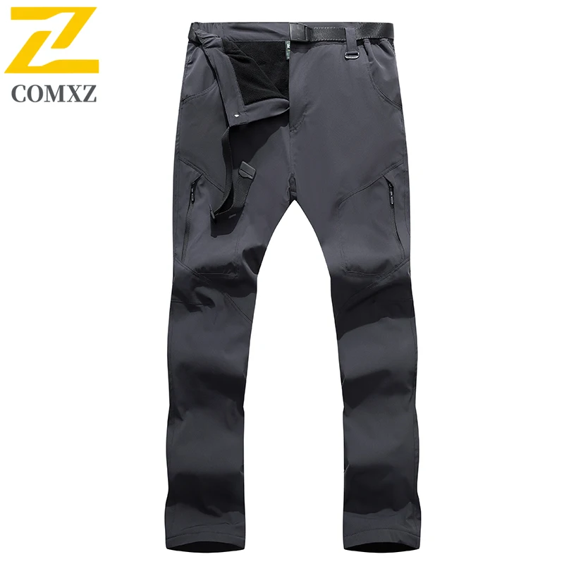 Waterproof Windproof Ski Pants Winter Thermal Men Fleece Lined Softshell Hiking Trousers Outdoor Camping Fishing Mountaineering