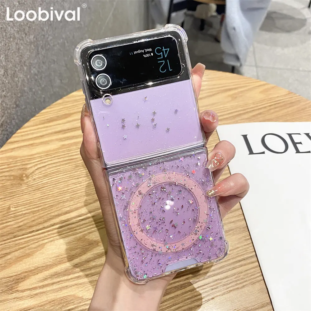 Gradient Glitter Magnetic Folding Phone Case For Samsung Z Flip 3 Flip Zflip 4 3 Flip4 Z Flip3 Magsafe Shockproof Silicone Cover