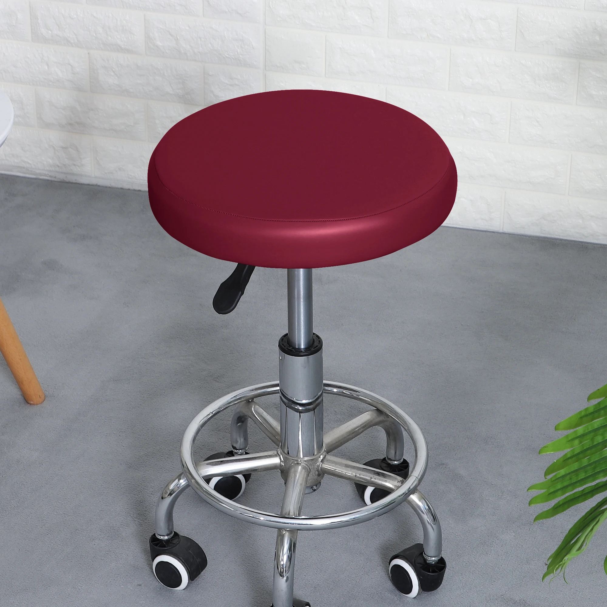 Waterproof PU Leather Round Bar Stool Slipcover with Elastic Bands