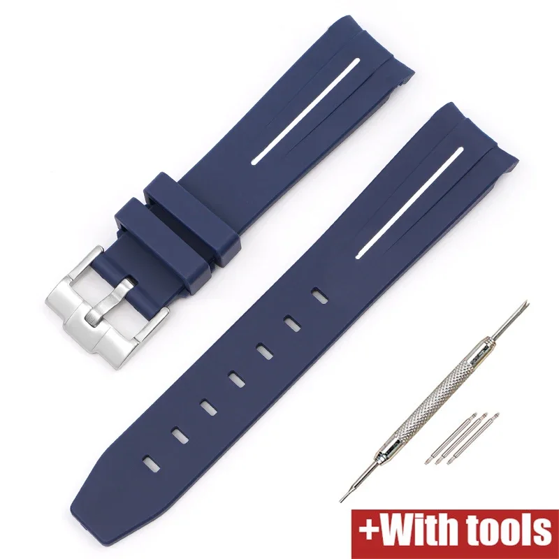Curved End Silicone Sport Watch Band - Soft Rubber Strap 20mm