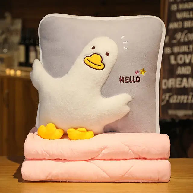 38cm Cute Duck Plush Pillow Stuffed Soft Air Conditioner Quilt Blanket Hand warmer Sleeping Pillow Sofa Cushion Kids Girls Gifts