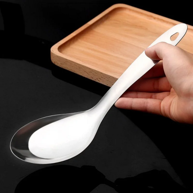 Stainless Steel Rice Spoon with Hanging Hole Thickened Vegetable Spoon Multifunctional Public Kitchen Utensils for Cnteen