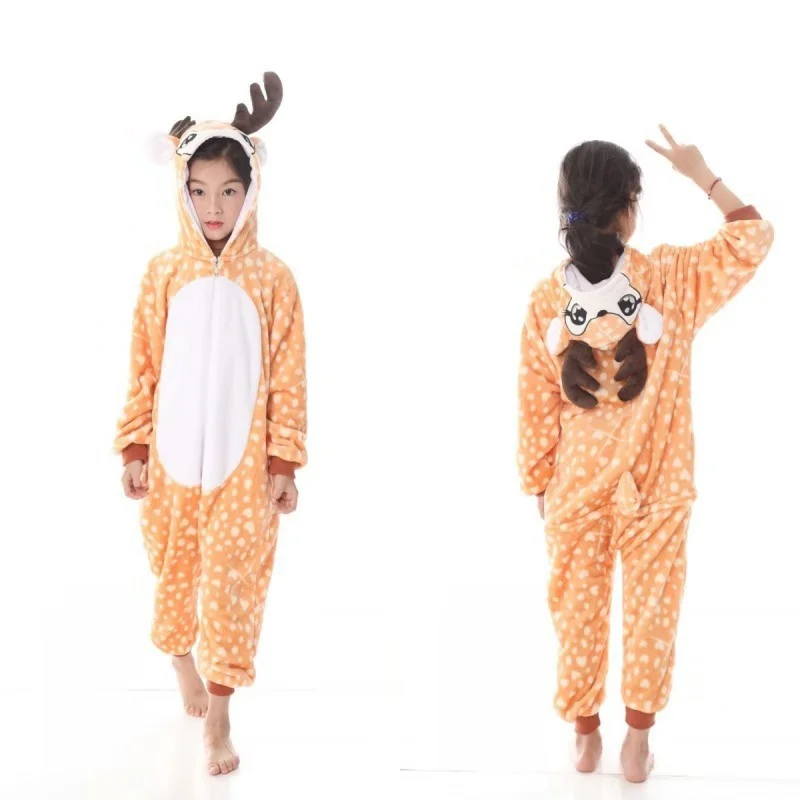 Cartoon Animal Adults Kigurumi Cartoon Tiger-cat Loungewear Warm One-piece Pajamas Xmas Cosplay Outfit Parent-child Nightwear
