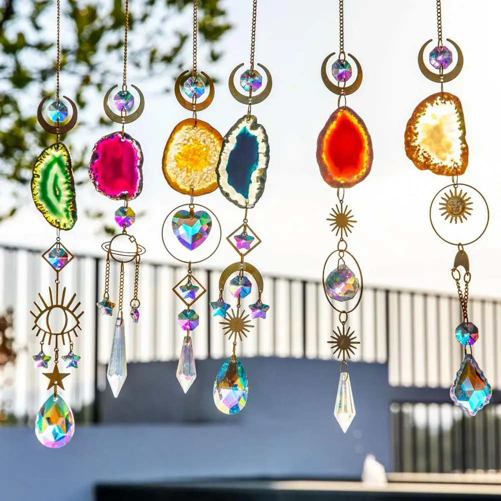 45cm Sun Catcher Natural Stones Agate Crystal Wind Chime Rainbow Making Diamond Prisms Pendant Dream Catcher Hanging Garden Deco 3