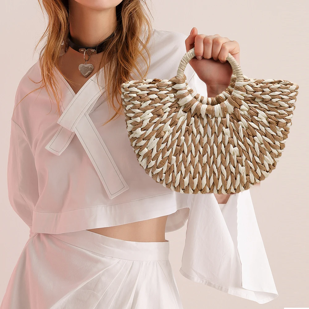 Women Hand Woven Paper Rope Summer Tote Bag