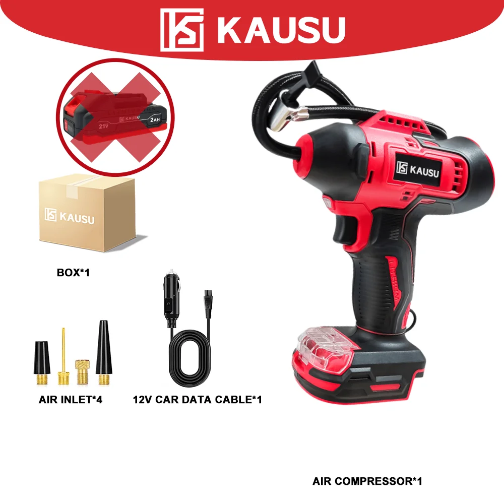 KAUSU Cordless Electric Air Pump 2 In 1 Portable Inflator Car Bicycle Tires Balls Air Compressor Power Tools Makita 18V Battery