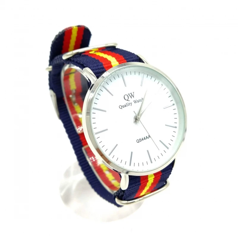 BDM - Reloj de pulsera para hombre analógico con la bandera de España, correa de hilo. Un regalo original.