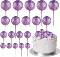 Elegant Gold Mini Ball and Balloon Cake Topper Set - 20 - Piece Decorative Picks (Glitter Purple)