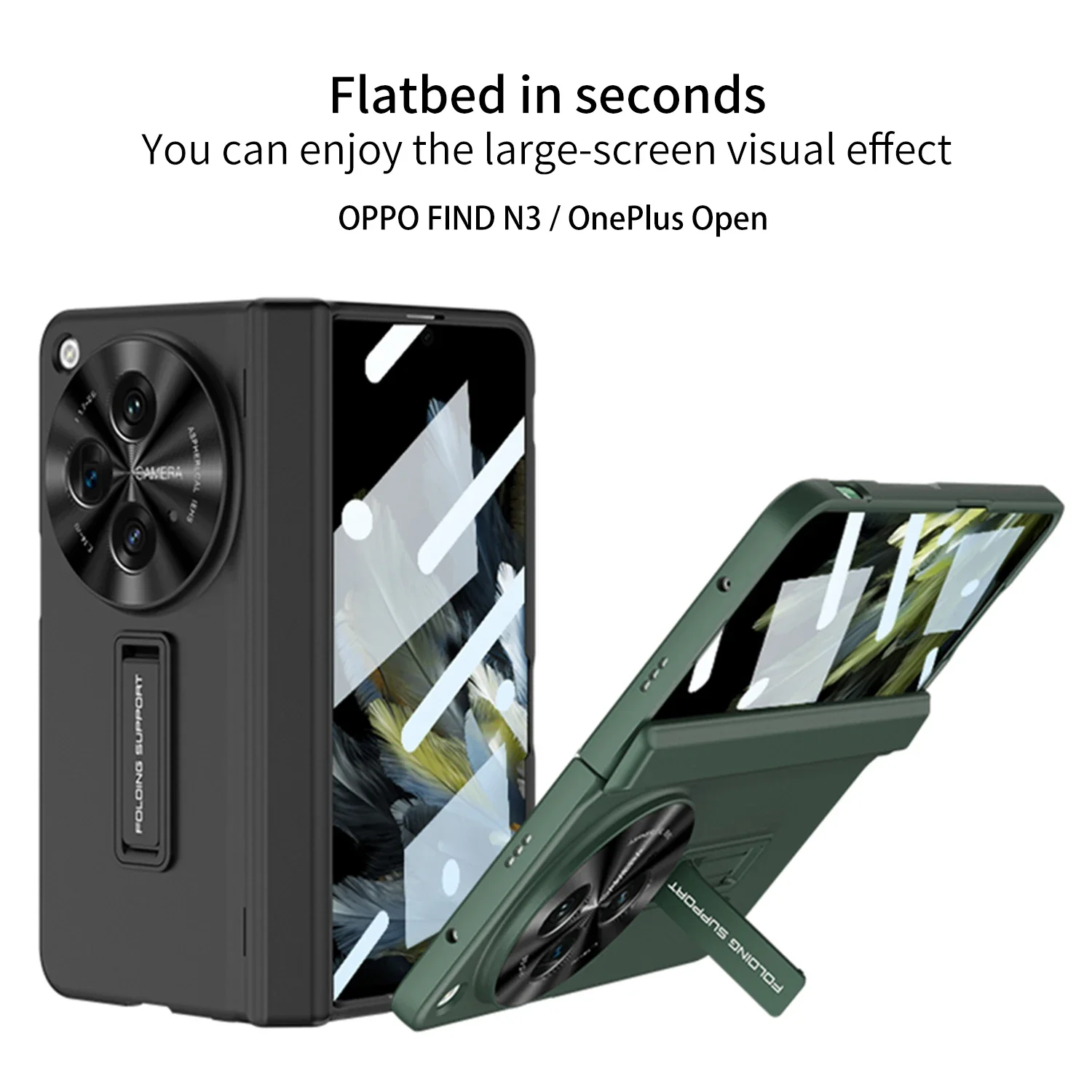 For OnePlus Open Case Skin-Friendly Matte Bracket Folding Hinge With Tempered Film All Inclusive Shockproof Protective Hard Case