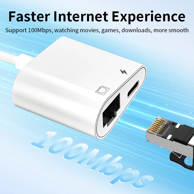 USB C를 RJ45 Lan 어댑터에 연결 해제 TV 박스 PC 노트북 전화 연결 이더넷 용 유형 C 충전이있는 100Mbps 네트워크 카드 허브