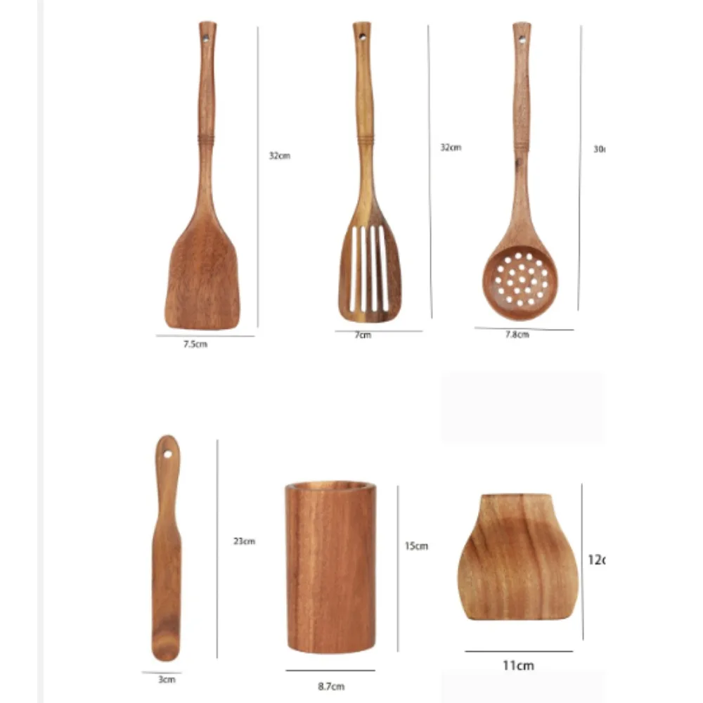1-8pcs Wooden Spoons Cooking Set Utensils for Cooking with Utensils Holder Teak Wooden Kitchen Set посуда для кухни