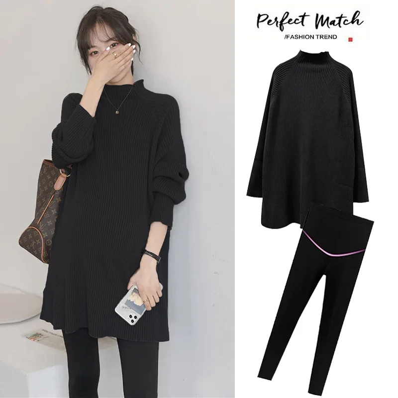 9958# Autumn Winter Dense Knitted Maternity Sweaters Loose Warm Shirts Clothes for Pregnant Women Pregnancy Pullovers Tops