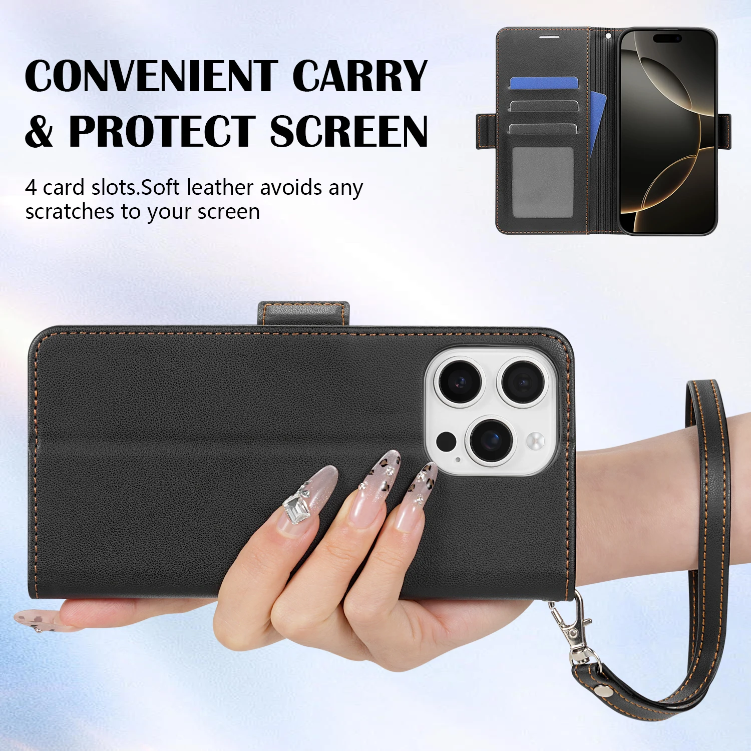 Leather Magnetic Flip Wallet Case with Card Slots and Shockproof Design
