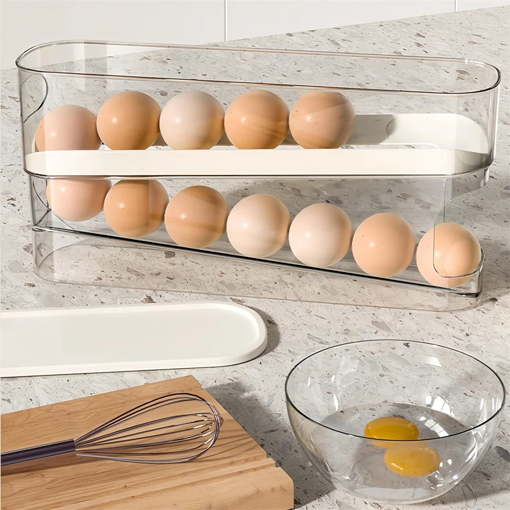 Auto Rolling Fridge Egg Organizer Space Saving Eggs Dispenser Refrigerator Storager Home Egg Holder 1 pack