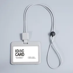 Durable Hard Plastic ID Holder with Lanyard and Transparent Card Slot (Grey horizontal)