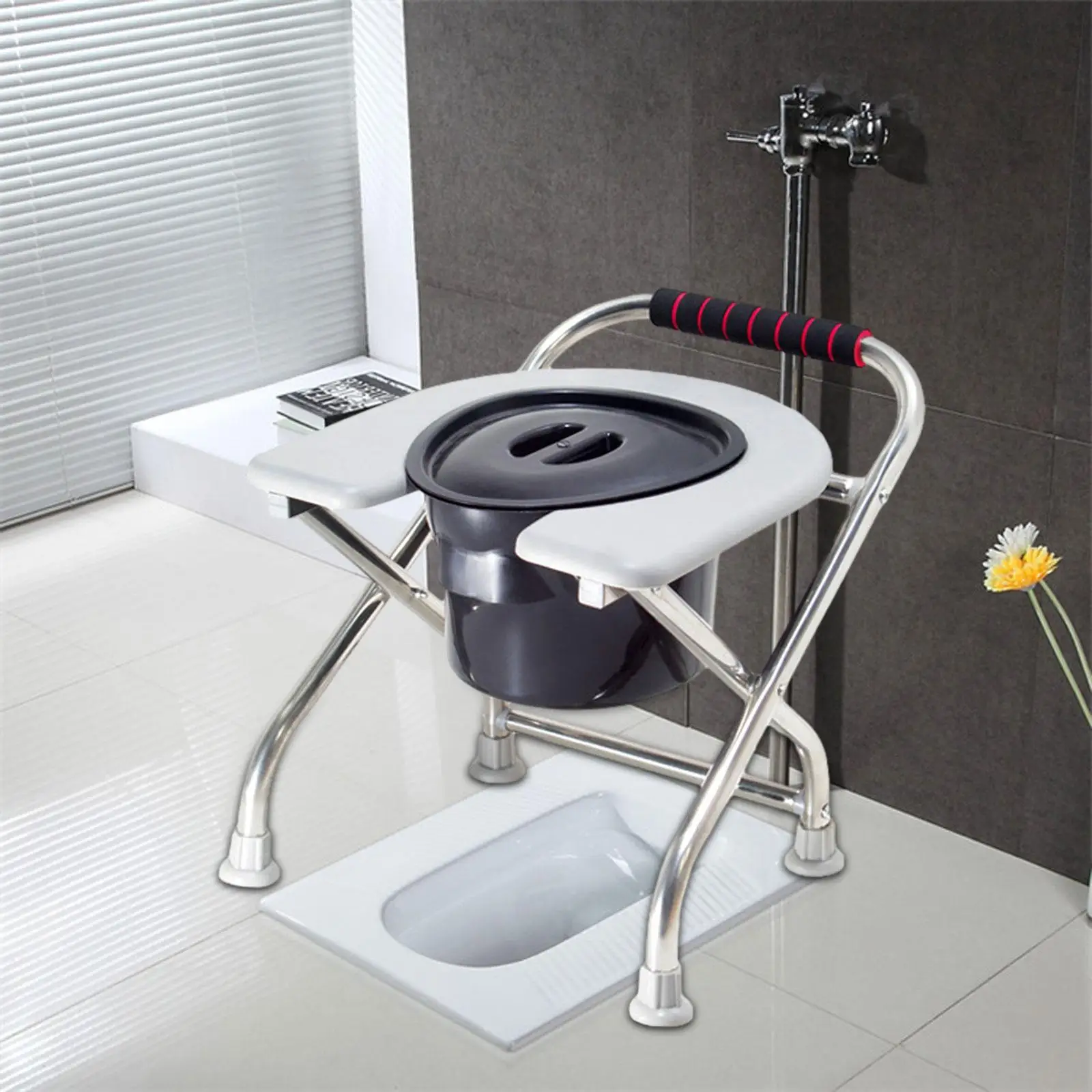 Foldable Toilet Seat Commode Stool Comfortable Portable Squat Toilet Stool for Elderly Seniors Bathroom Shower Chair Homecare 3