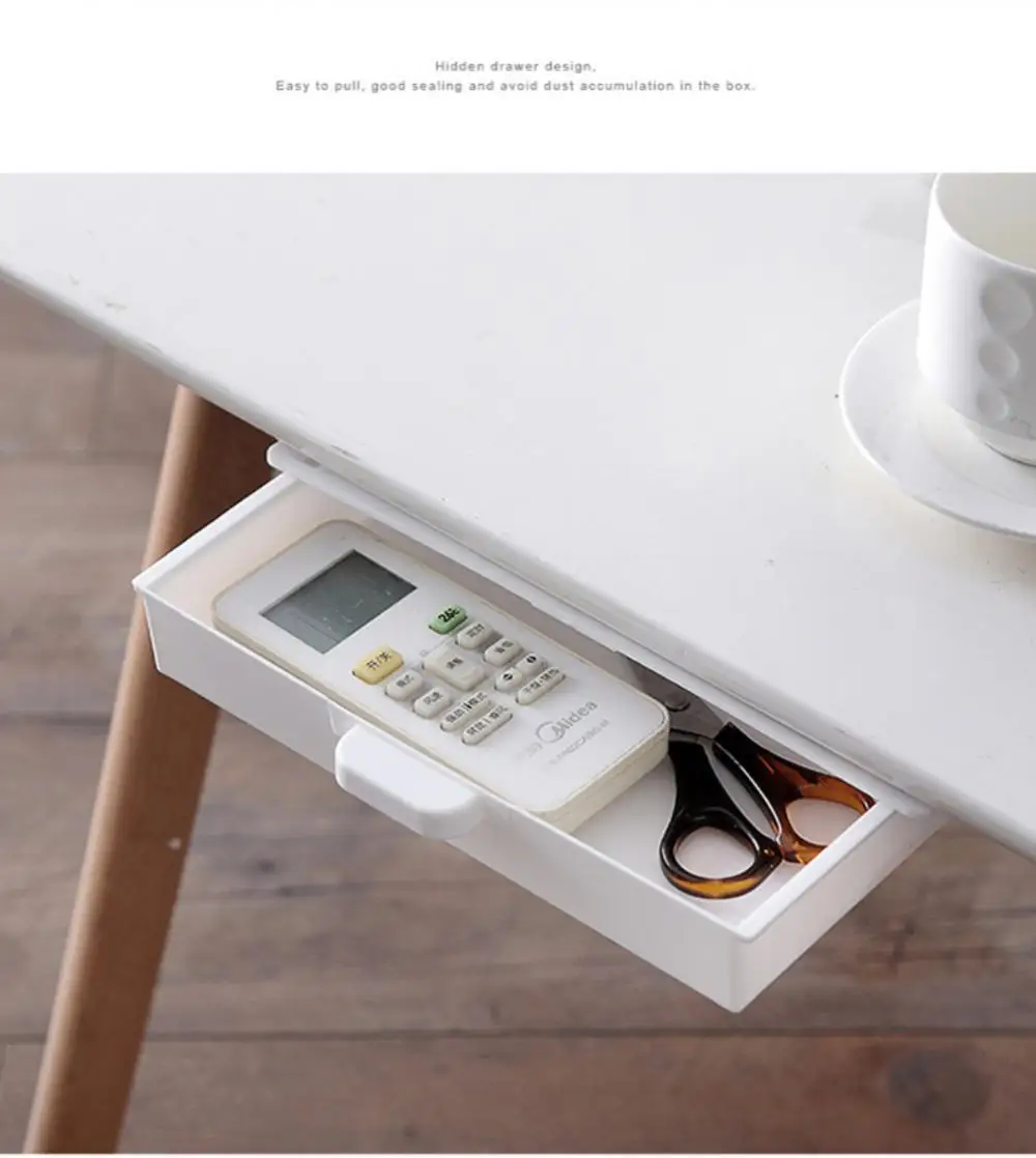 Description Picture 6 of itemPlastic Self-Adhesive Storage Box Makeup Stationery Storage Organizer Case For Under Desk Storage Drawer Organizer Boxes