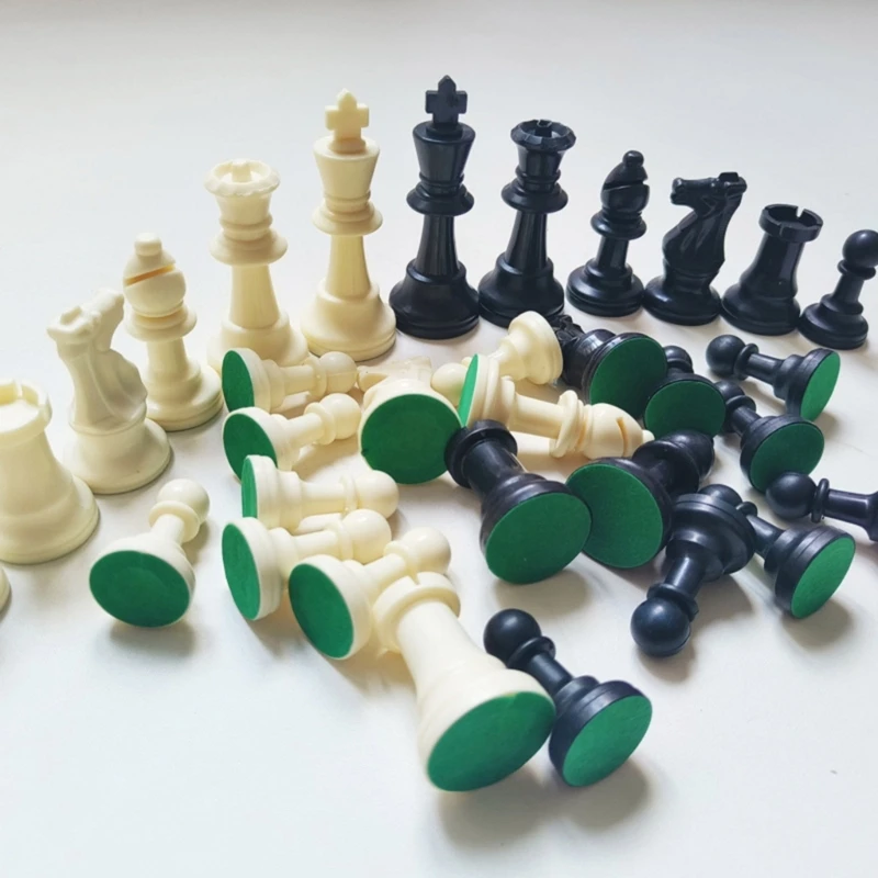32 Pcs Portable Plastic Chess Pieces Set International Chess Pieces Standard Tournament Chessmen for Adults or Children