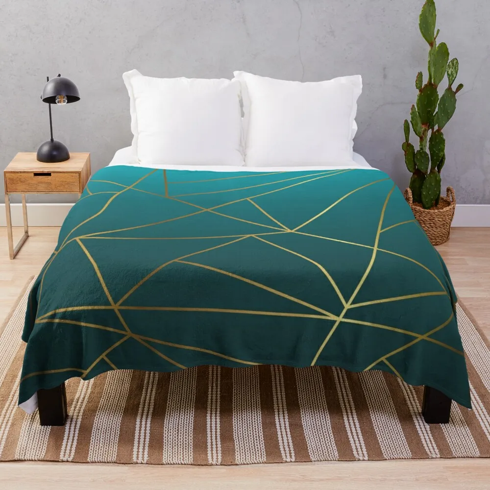 

Teal Ombre and Metallic Gold Geometric Design Throw Blanket blanket with fur big thick furry couple blanket