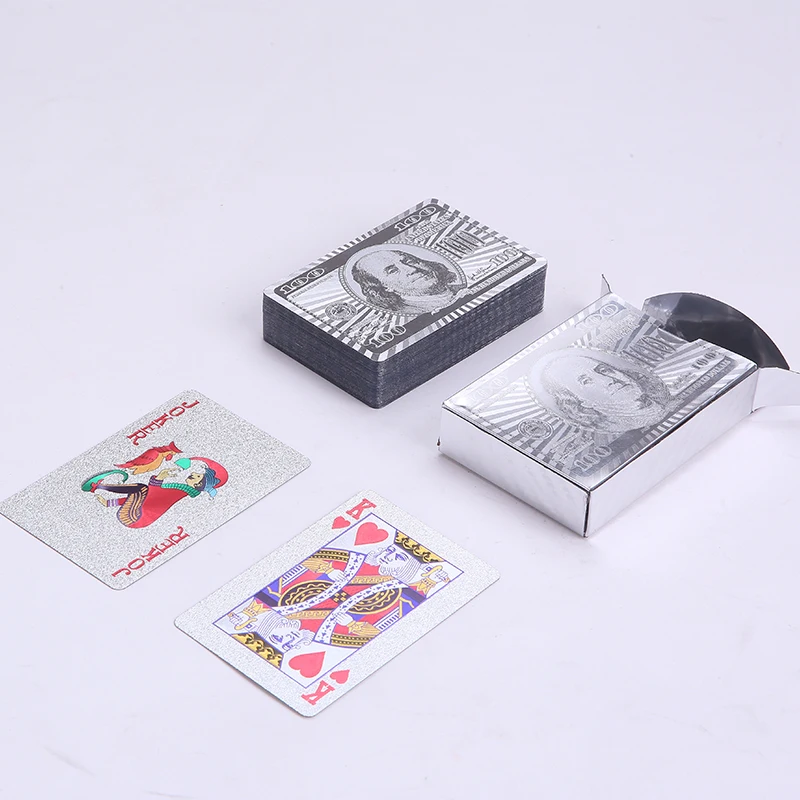 Description Picture 4 of itemGold Black Foil Poker Euros Dollar Style Plastic Poker Playing Cards Waterproof Cards Good Price For Gambling Board Game GYH