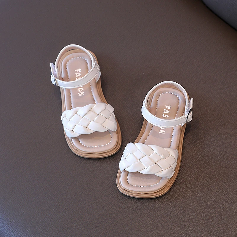 Toddler Shoes Girl Summer Braided Vacation Square Toe Cute Children Sandals 21-36 Pu Leather Fashion Kids Sliders