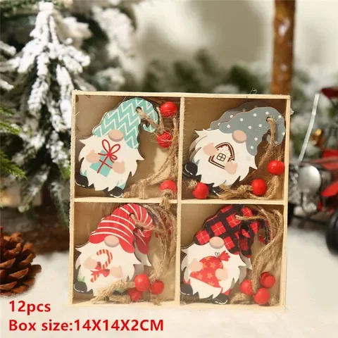 

12Pcs Navidad 2021 Christmas Tree Decorations Gnome Craft Wooden Ornaments Christmas Decorations for Home Xmas New Year 2022