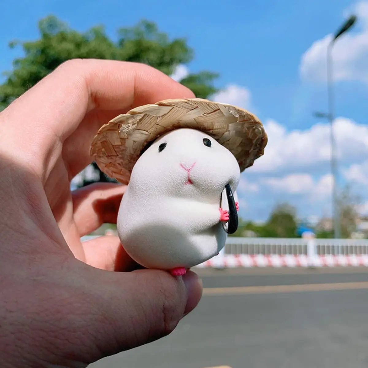 Cute Hamster with Straw Hat Car Ornament,Car Decoration Auto Interior