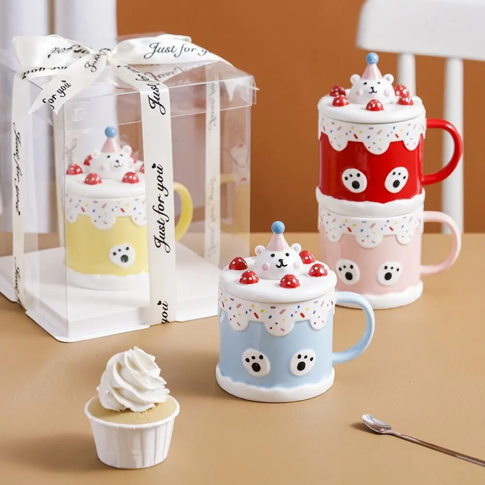 

401-500ml Breakfast Mug Cute Household Ceramic Water Cup Large Capacity Milk Oatmeal Cup Spoon With Lid