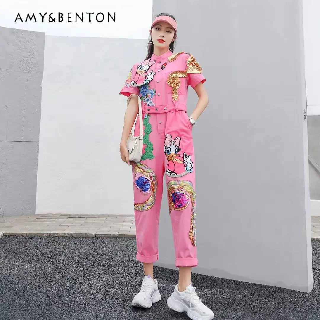 potdemiel-summer-new-heavy-embroidery-sequins-fashion-casual-jumpsuit-women-short-sleeved-overalls-ladies-pink-jumpsuits-female