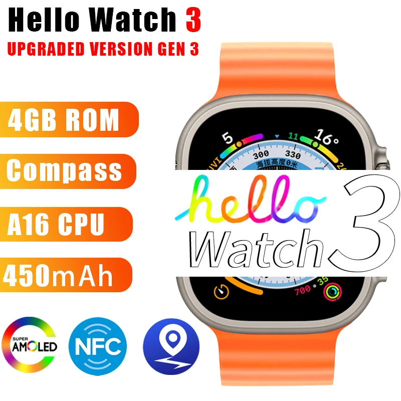 SmartWatch Hello Watch 3 Ultra 4GB Naranja - Debag