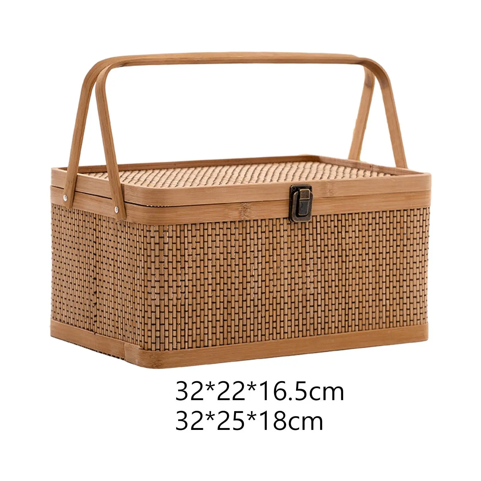 Handcrafted Bamboo Basket with Handle and Lid Durable Snack Fruit Storage for Picnic Camping and Home Use