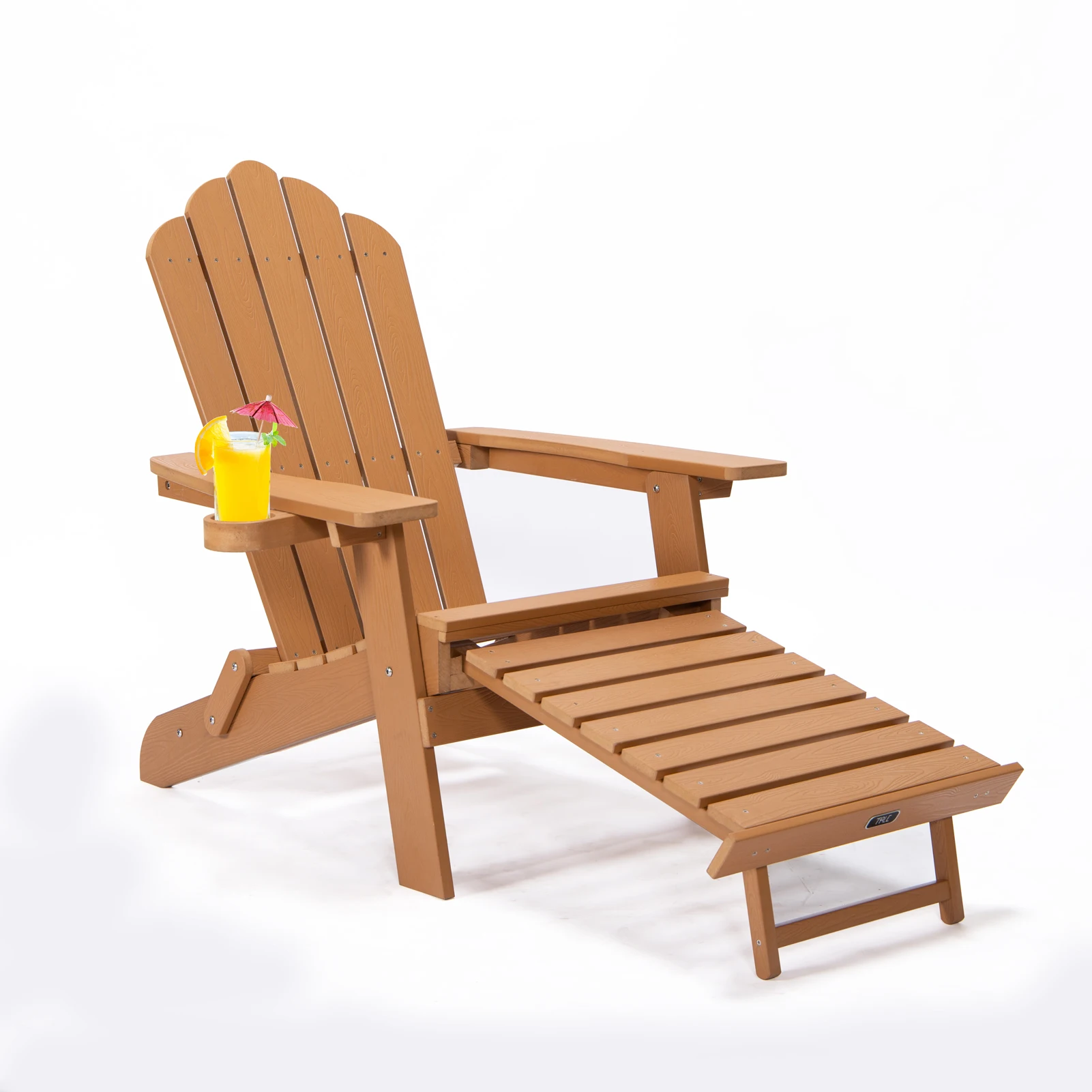 

Folding Adirondack Chair with Pullout Ottoman with Cup Holder Oaversized Poly Lumber for Patio Deck Garden, Backyard Furniture