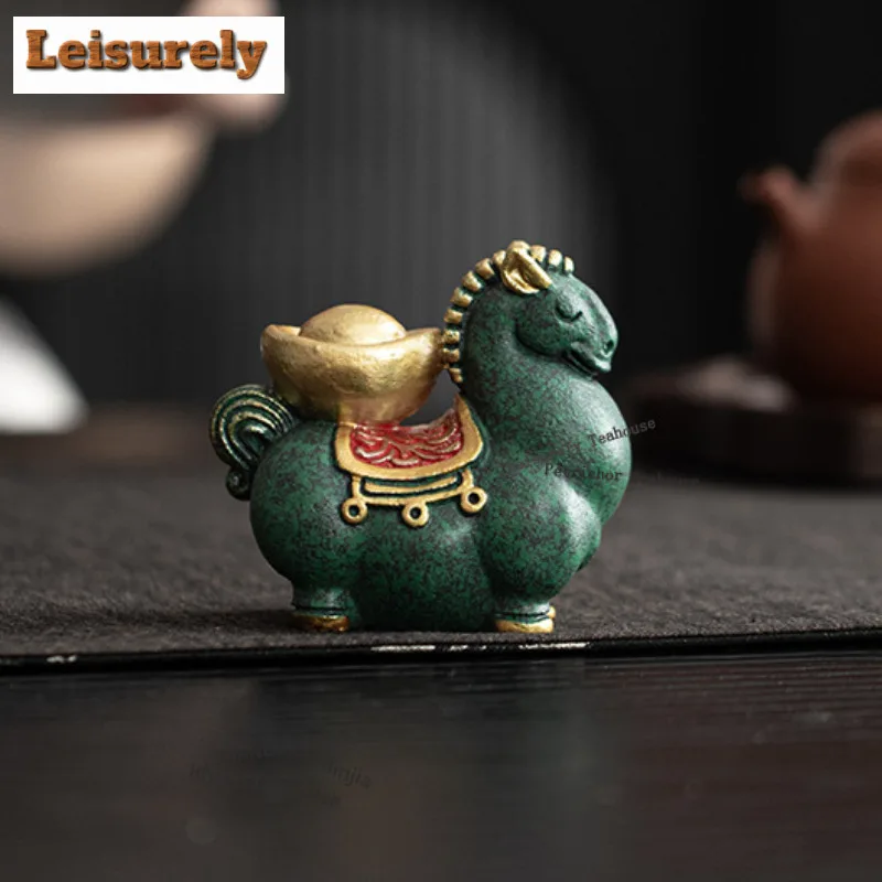 Green Sand Stone Wealth Ingot Horse Tea Pet Traditional Tea Games Tea Figurine Play Toys Tea Statue Ornaments Teaware Craft Gift