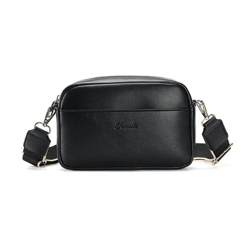 Mini Borsa A Tracolla Quadrata Donna In Nylon - Tinta Unita Con Tracolla Regolabile - Colore Nero, Cachi, Blu Scuro - 19x10x6 Cm