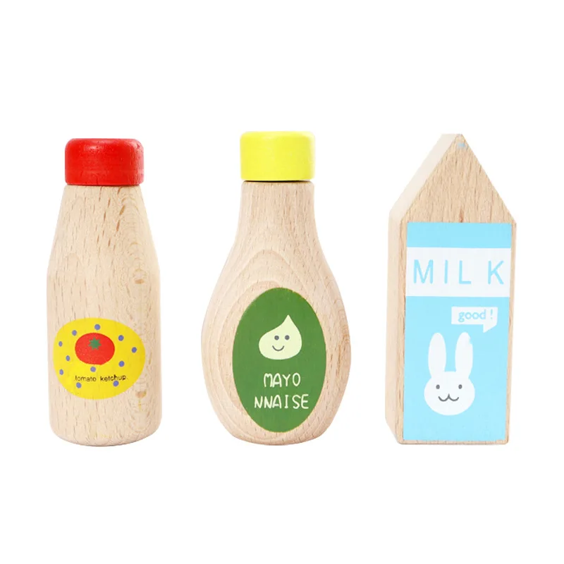 1Pcs Montessori Kitchen Toys Wooden Kitchen Play House Simulation Play House Condiment Bottles Educational Toy for Children Gift 4