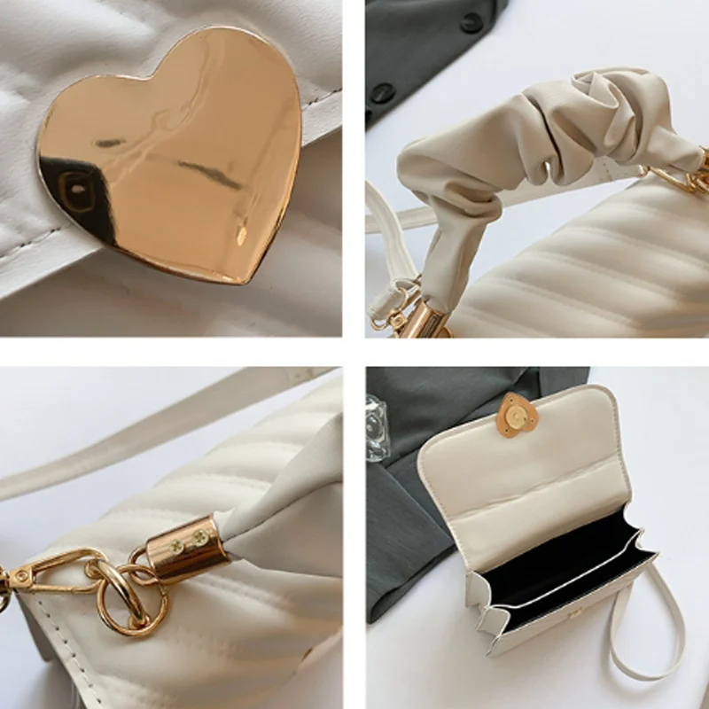 Korean Luxury Women's Top-Handle Bags Fashionable Heart Shaped Buckle Crossbody Bag For Women PU Square Bag Shopping