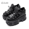 2025 New Punk Style Women Shoes Lace-up Heel Height 6CM Platform Shoes Woman Gothic Ankle Rock Boots Metal Decor Woman Sneakers 1