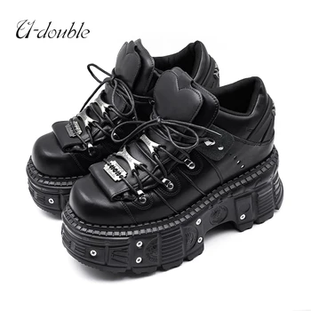 2025 New Punk Style Women Shoes Lace-up Heel Height 6CM Platform Shoes Woman Gothic Ankle Rock Boots Metal Decor Woman Sneakers 1