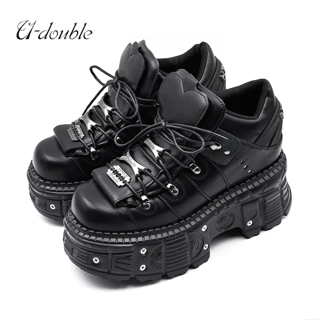 2025 New Punk Style Women Shoes Lace-up Heel Height 6CM Platform Shoes Woman Gothic Ankle Rock Boots Metal Decor Woman Sneakers 1