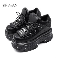 New Punk Style Women Shoes Lace-up Heel Height 6CM Platform Shoes Woman Gothic Ankle Rock Boots Metal Decor Woman Sneakers 1