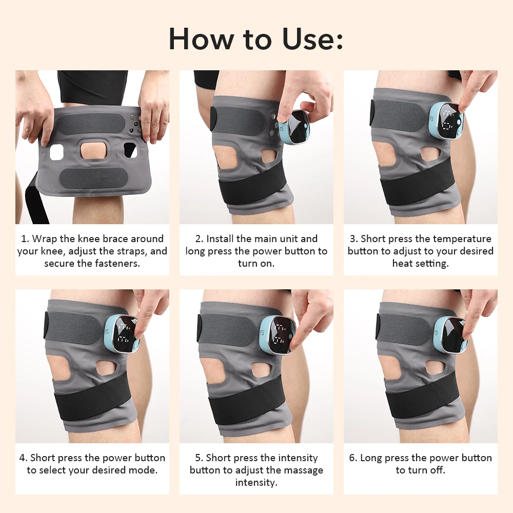 Heated Knee Massager 3 Levels Hot Compress 5 Levels EMS Massage Modes Cordless Heating Knee Guard & Arm Calf Massager