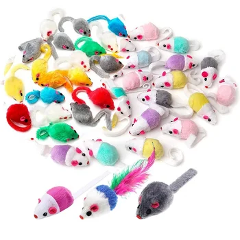 10/20/50pcs Cat Feather Mouse Toys Simulation Plush Mouse Cat Teasing Toys Indoor Training Toy for Kitten Mice Fun Chew Toys