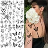 Black Flower Tattoo Sketch Tattoo Sticker Rose Blossom Tattoo Temporary Waterproof Fake Tattoo For Woman Art Tatoo Sticker 2